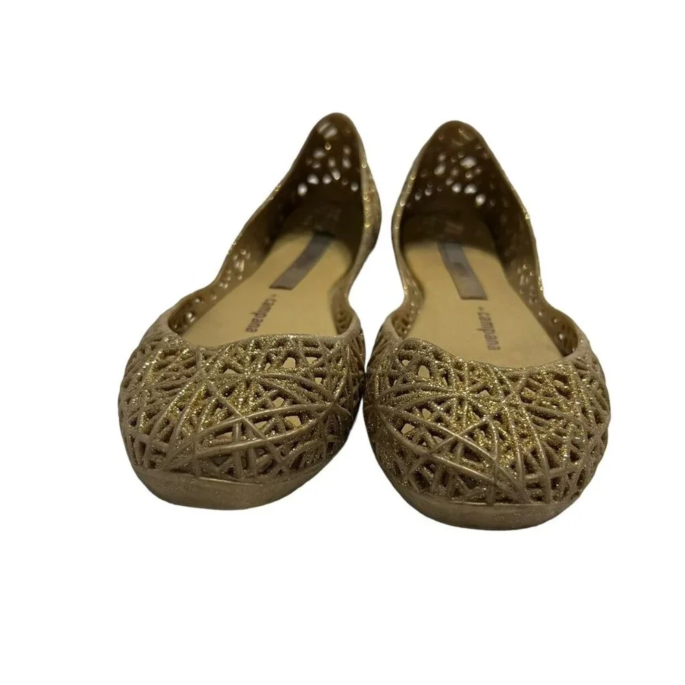 Melissa + Campana Sz 1 Zig Zag Gold Glitter Flats